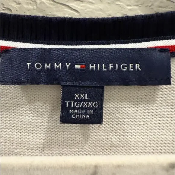 Tommy Hilfiger Sweater Size XXL 2XL White V-Neck Cotton Blend Striped - Picture 4 of 7